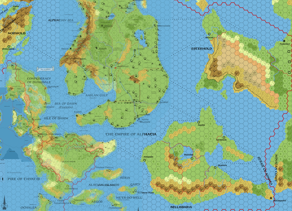 Dawn's 72 mile per hex map with 24 mile per hex maps overlaid at 50% opacity