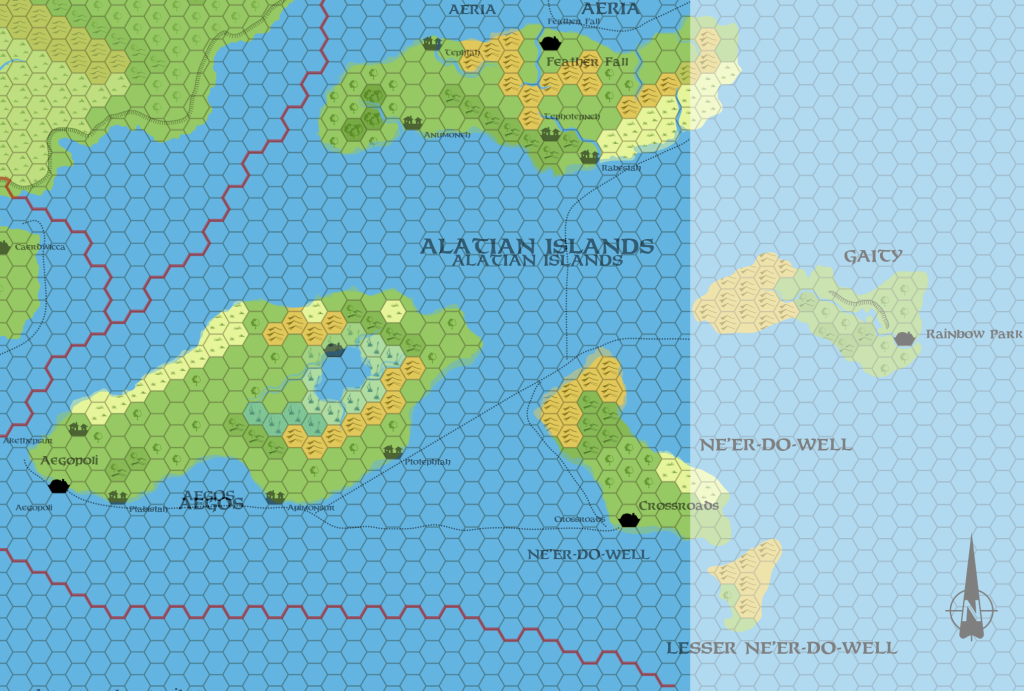 Dawn's Alatians (50% opacity) overlaid on the same set's Isle of Dawn map