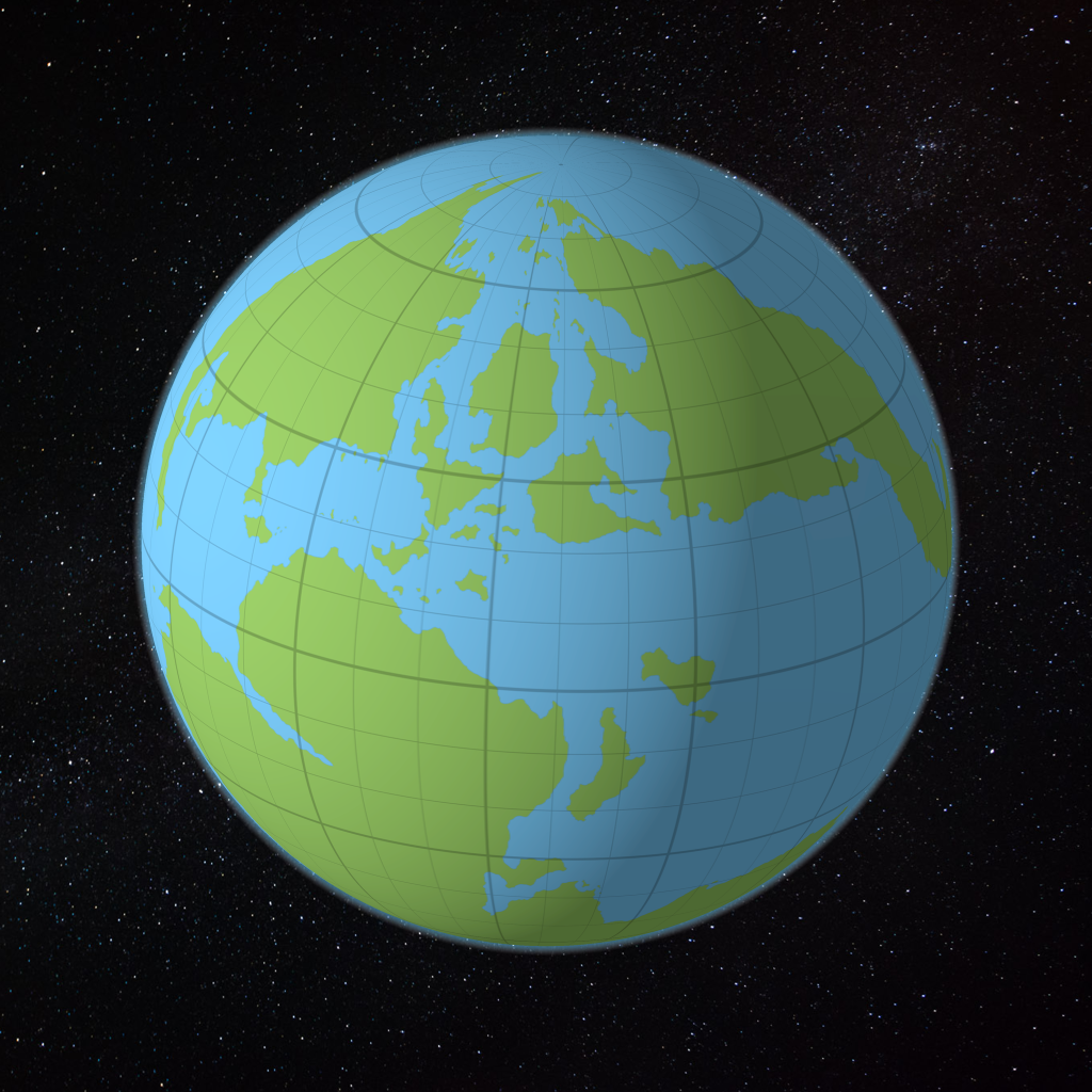 The world map applied to a spheroid