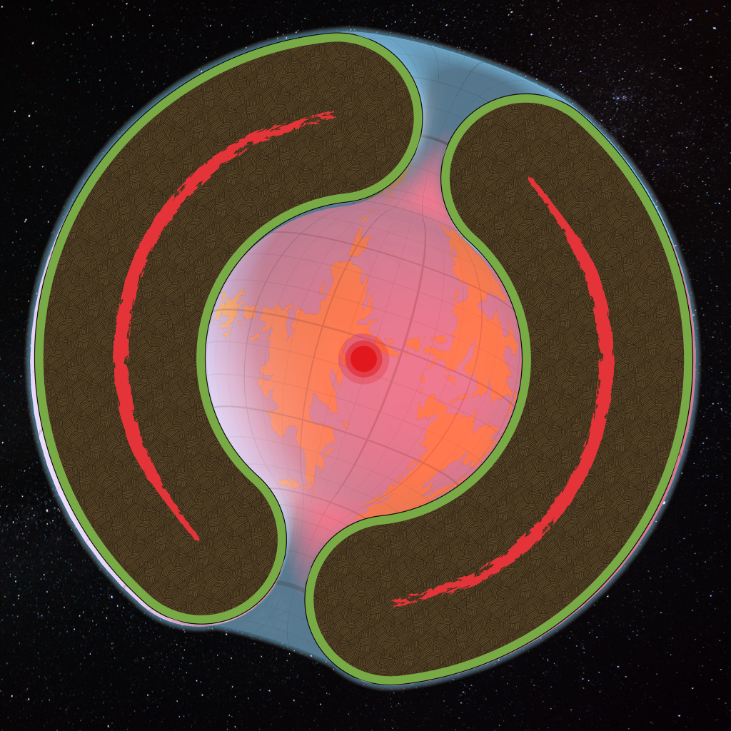 Cross-section showing the Hollow World beneath the Far End Ocean