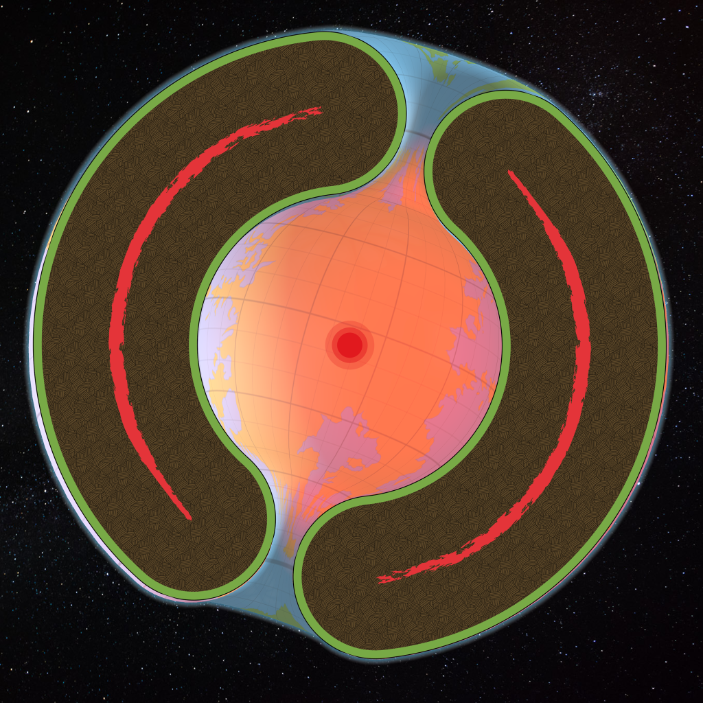 Cross-section showing the Hollow World beneath the Known World continents