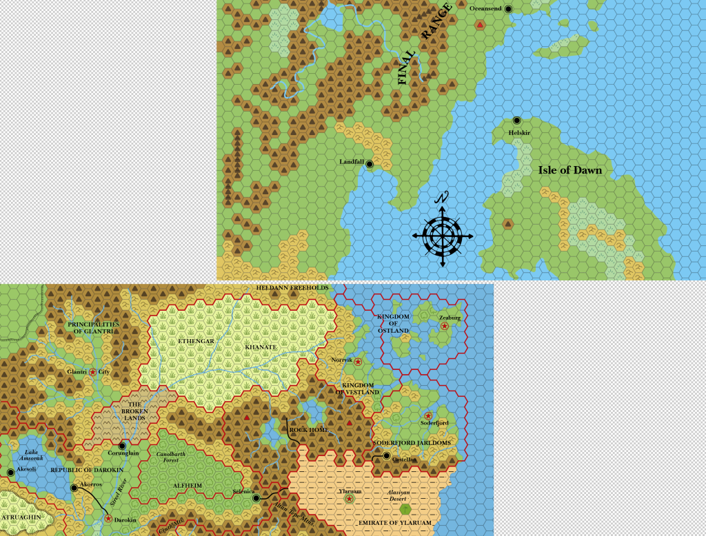 CM1's Norwold map lined up with X1's Known World map.