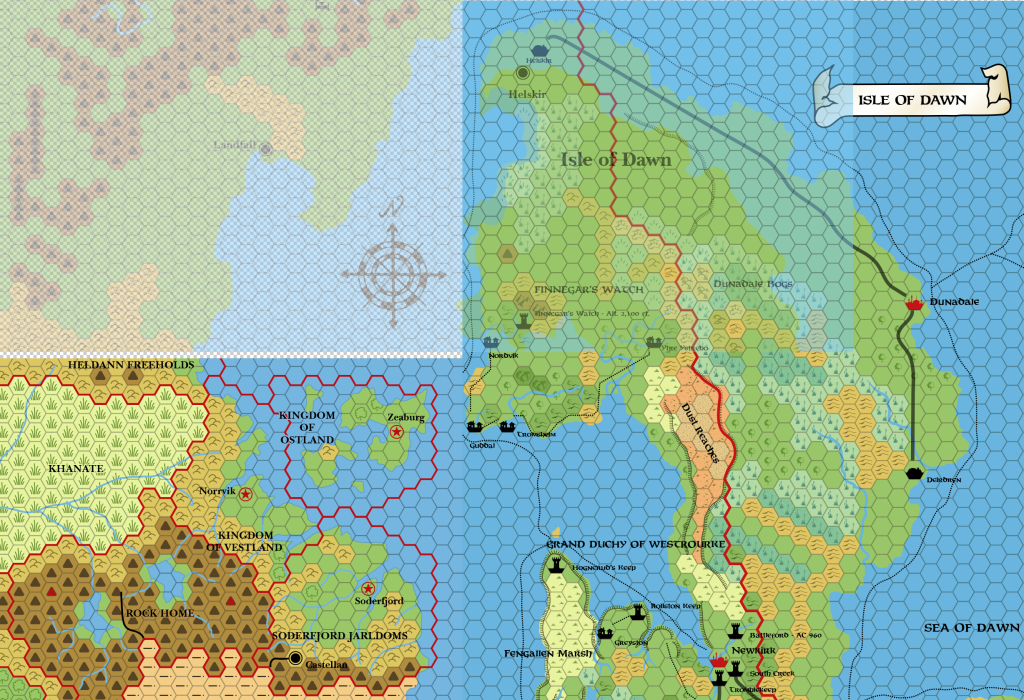 CM1's Norwold (50% opacity) with X1's Known World and Dawn's Isle of Dawn.