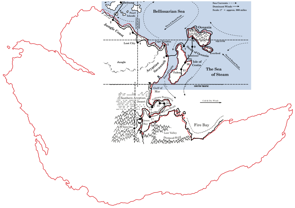 Dragon 155 and 158 maps with Master Set Davania outline overlaid in red