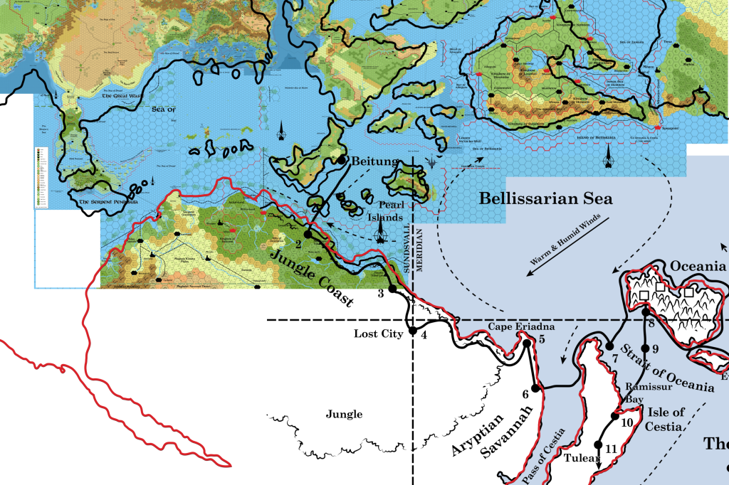 Placement 1: lining up the coast with the tiny corner shown on Champions' map