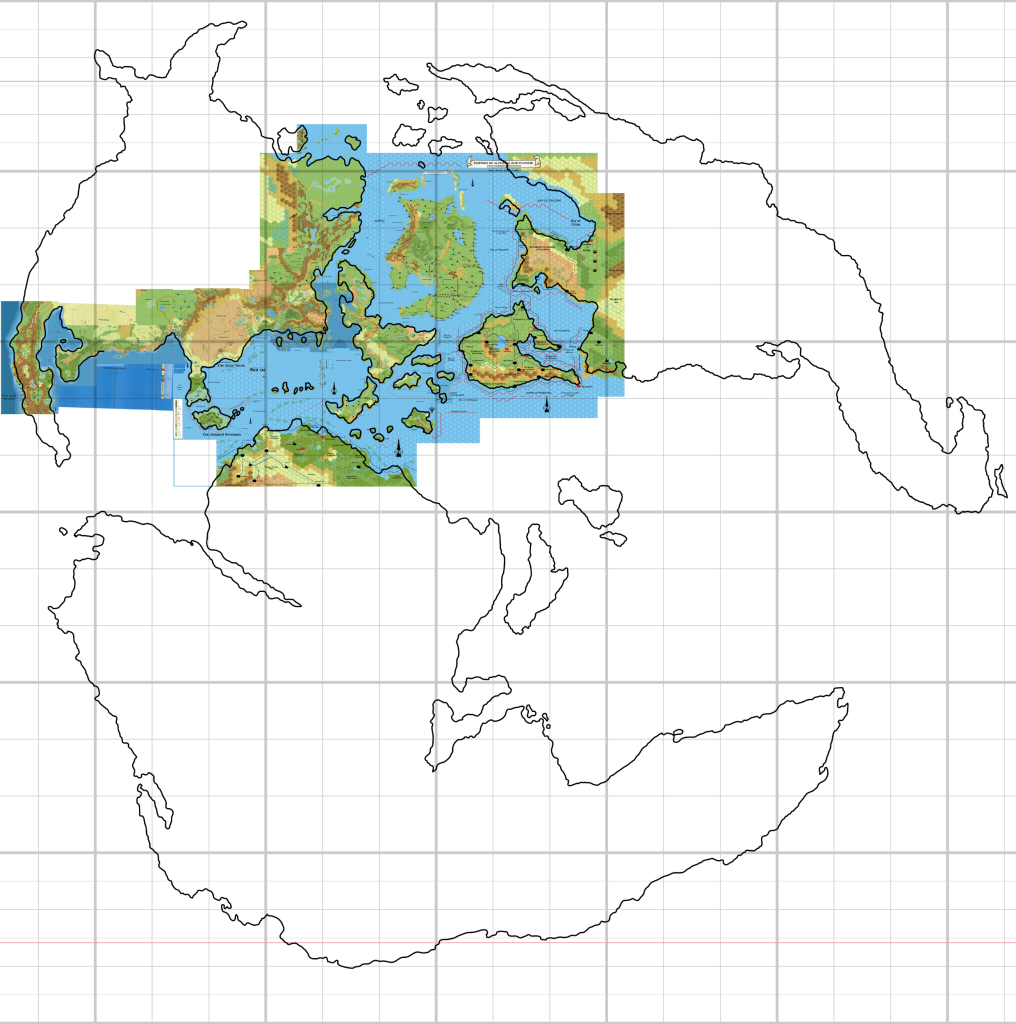 Placement 3 full world view; the red line shows 66º latitude, where the polar lip begins