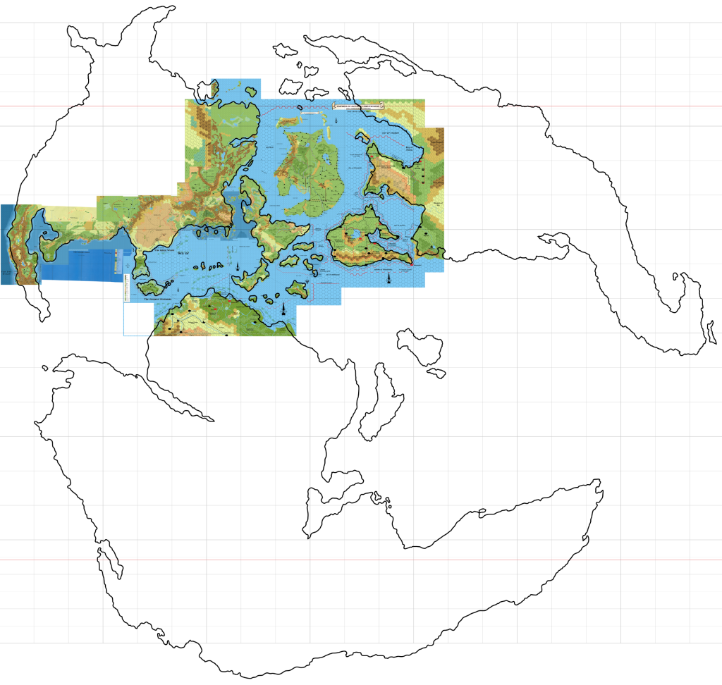 Placement 5 full world view; the red line shows 66º latitude, where the polar lip begins