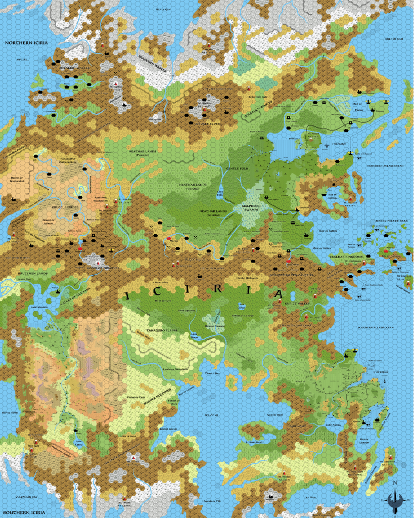 Updated map of Iciria, with HWR series 8 mile per hex maps placed