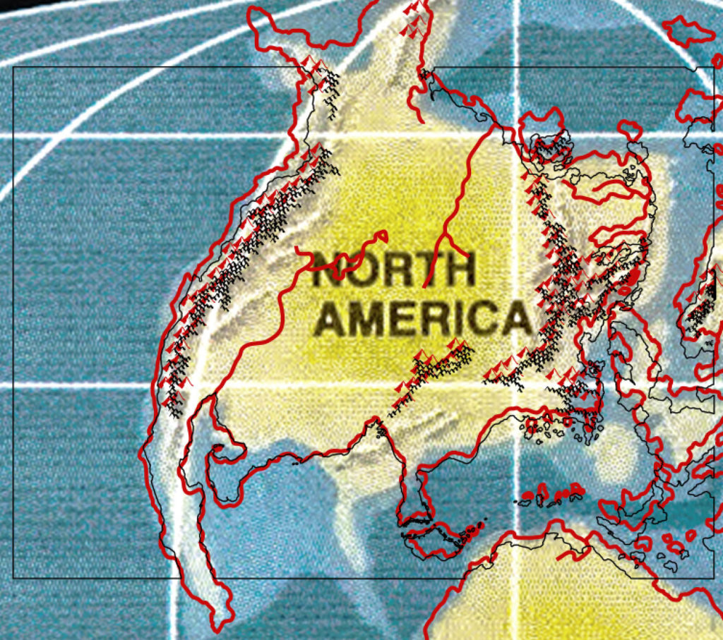 Companion Set (black) & Master Set (red) outlines on the Continents in Collision map