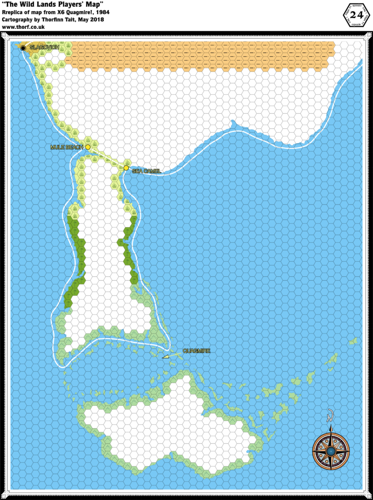 Replica of X6's Wild Lands players' map, 24 miles per hex