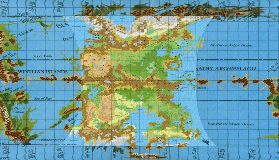 Fully corrected Hollow World map, with hex maps overlaid