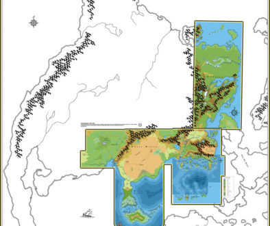 Mystara 1984, 24 miles per hex, with continental map overlaying the hex maps