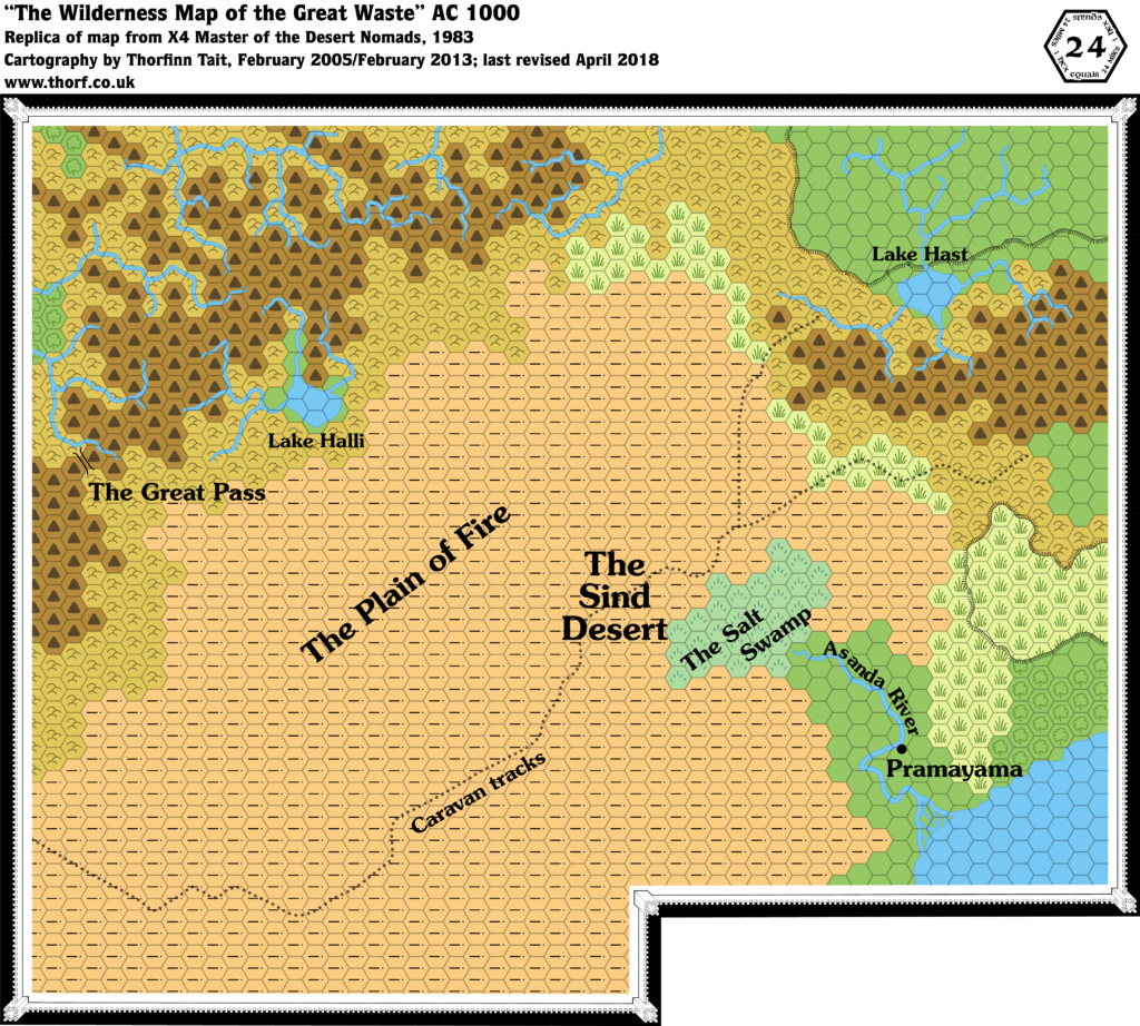 Colourised replica of X4's Great Waste map, 24 miles per hex