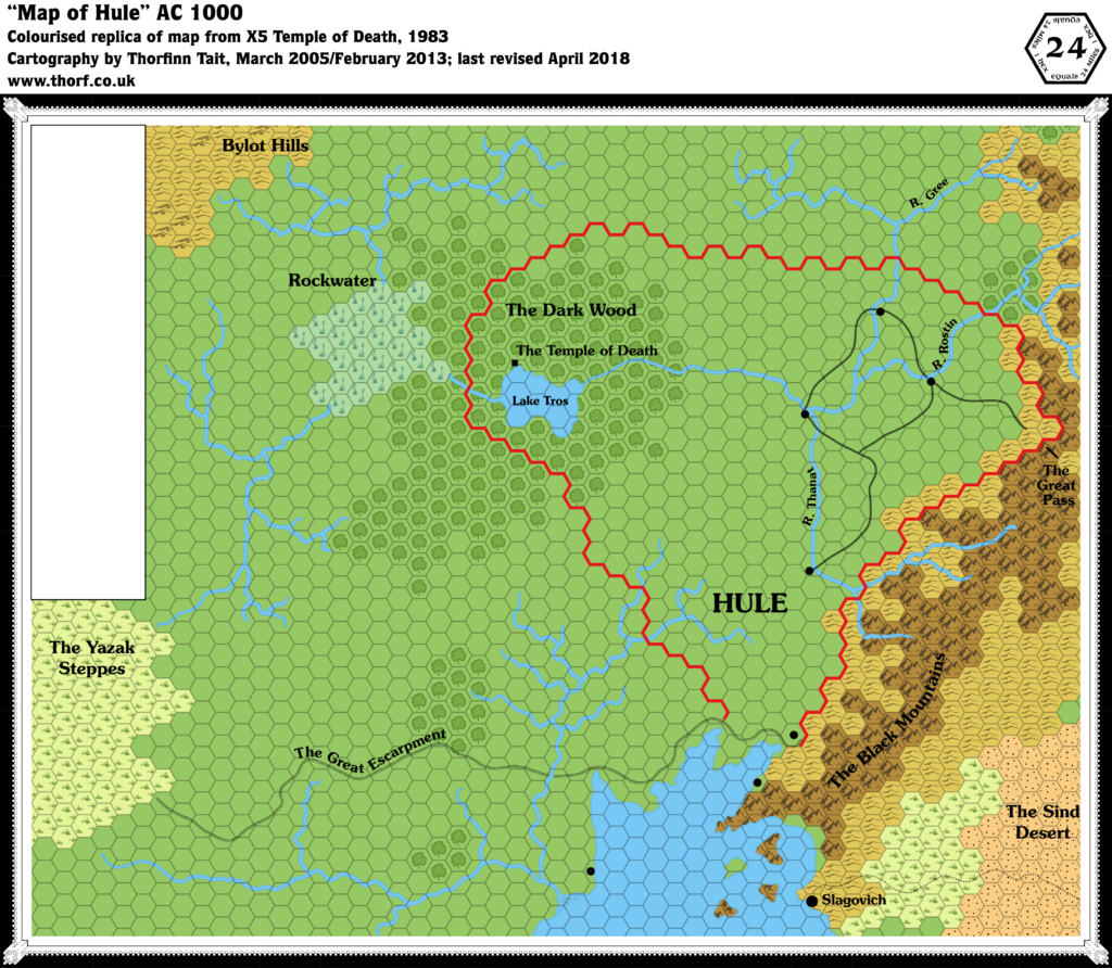 Colourised replica of X5's Hule map, 24 miles per hex