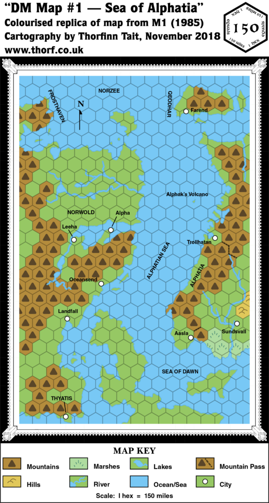 Colourised replica of M1's Norwold DM's Map, 150 miles per hex