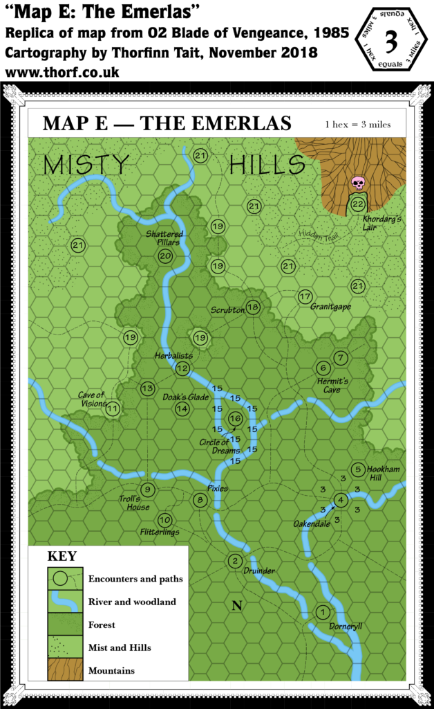 Replica of O2's Emerlas map, 3 miles per hex