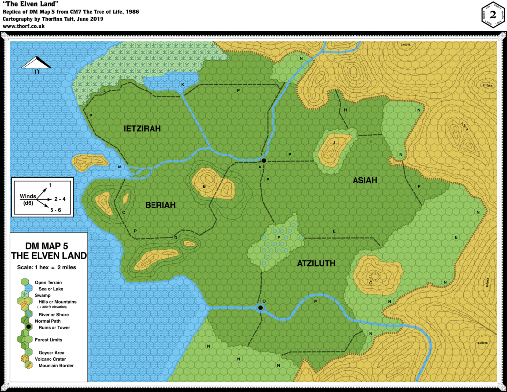 Replica of CM7's Elven Land map, 2 miles per hex