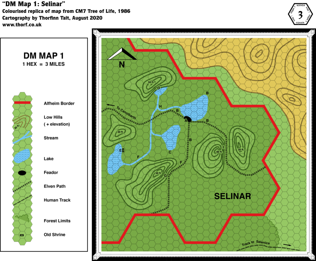 Replica of CM7's Selinar map, 3 miles per hex